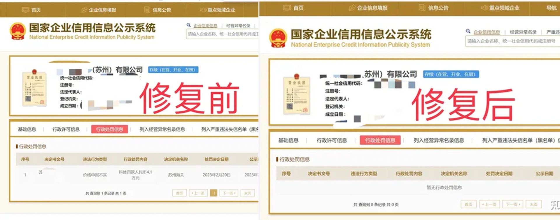 海南信用中国公示期内修复案例
